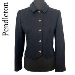 Vintage Pendleton black wool womens blazer w/embellished gold buttons size 8P
